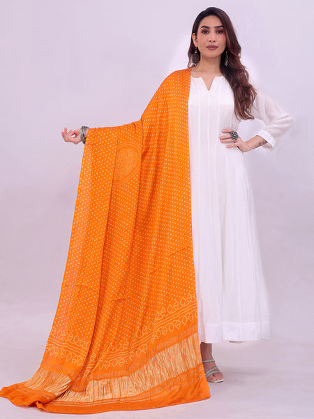 Orange Women's Gaji Silk Dupatta suitable for All Occasions