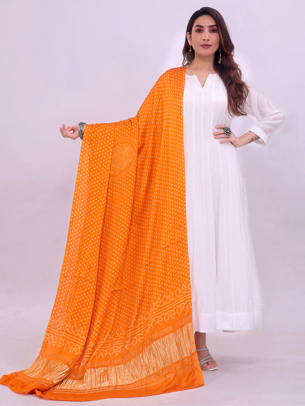 Orange Women's Gaji Silk Dupatta suitable for All Occasions