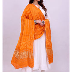 Orange Women's Gaji Silk Dupatta suitable for All Occasions