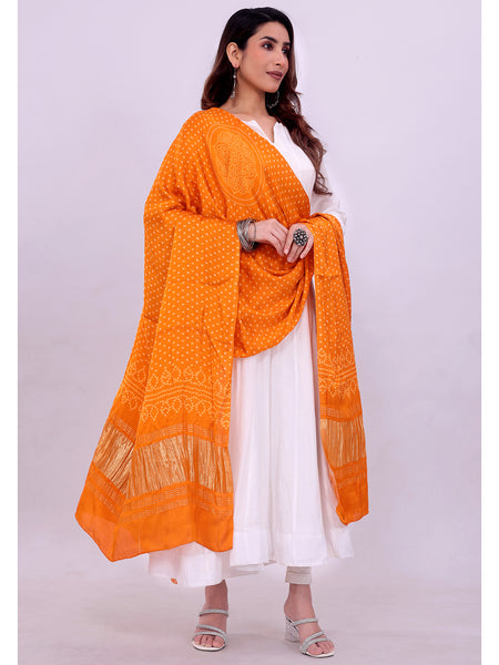 Orange Women's Gaji Silk Dupatta suitable for All Occasions