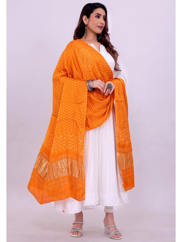 Orange Women's Gaji Silk Dupatta suitable for All Occasions
