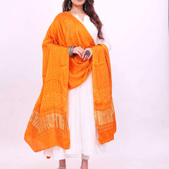 Orange Women's Gaji Silk Dupatta suitable for All Occasions
