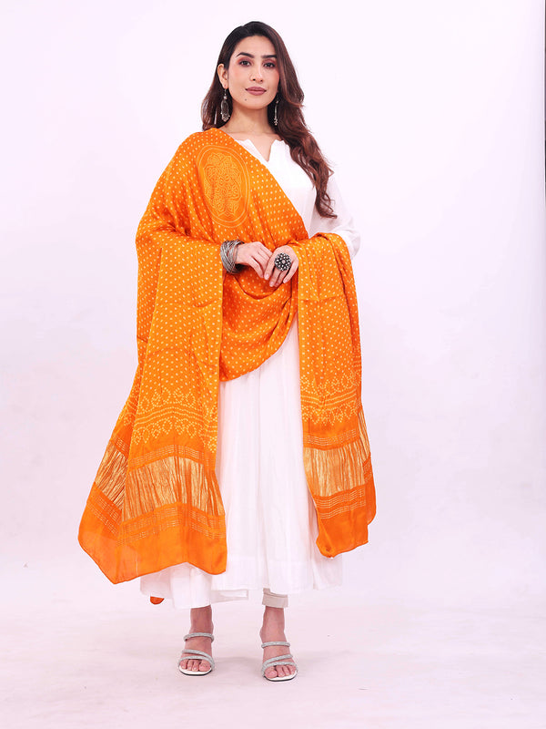 Orange Women's Gaji Silk Dupatta suitable for All Occasions
