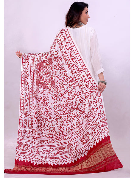 White Women's Gaji Silk Dupatta suitable for All Occasions