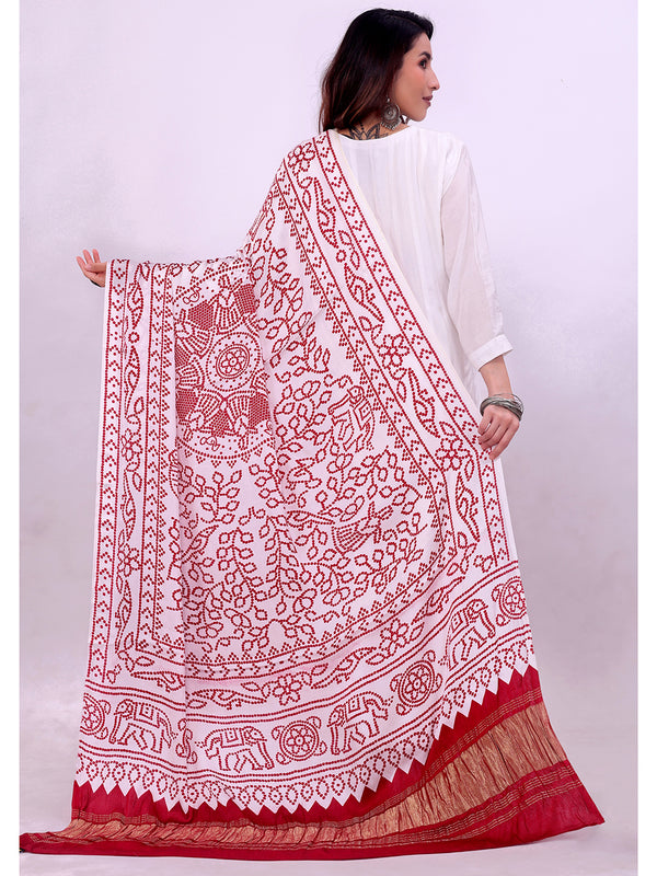 White Women's Gaji Silk Dupatta suitable for All Occasions