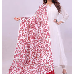 White Women's Gaji Silk Dupatta suitable for All Occasions