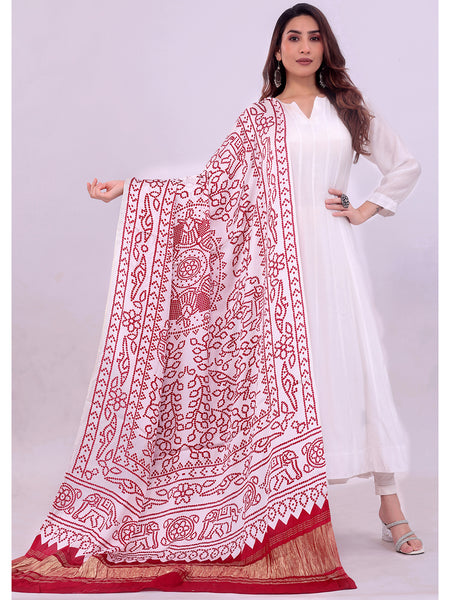 White Women's Gaji Silk Dupatta suitable for All Occasions