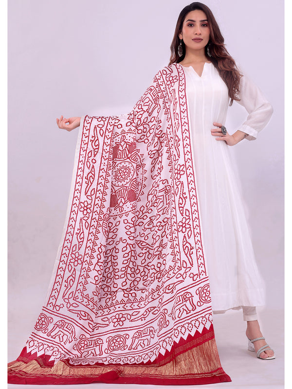White Women's Gaji Silk Dupatta suitable for All Occasions