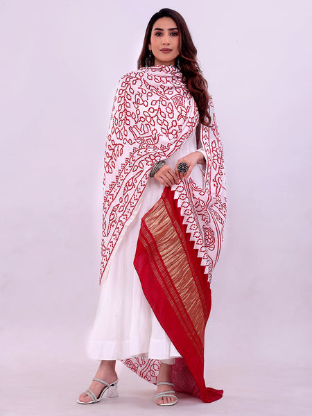 White Women's Gaji Silk Dupatta suitable for All Occasions