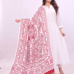 White Women's Gaji Silk Dupatta suitable for All Occasions