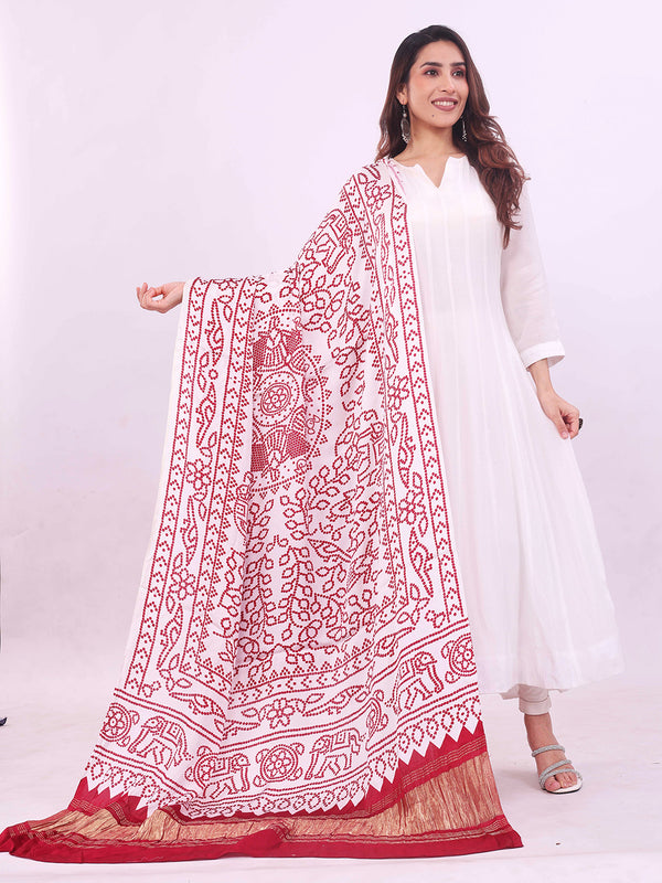 White Women's Gaji Silk Dupatta suitable for All Occasions