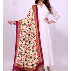 Beige and Purple Women's Gaji Silk Dupatta suitable for Navratri, Diwali & All Occasions DB2163