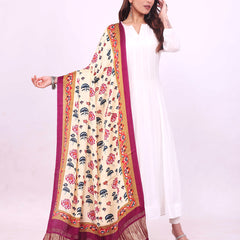 Beige and Purple Women's Gaji Silk Dupatta suitable for Navratri, Diwali & All Occasions DB2163
