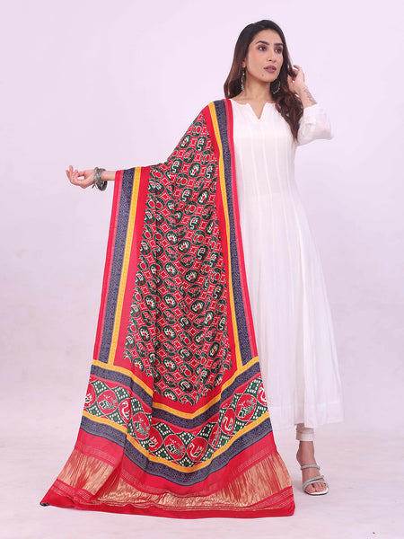 Red Women's Gaji Silk Dupatta suitable for All Occasions
