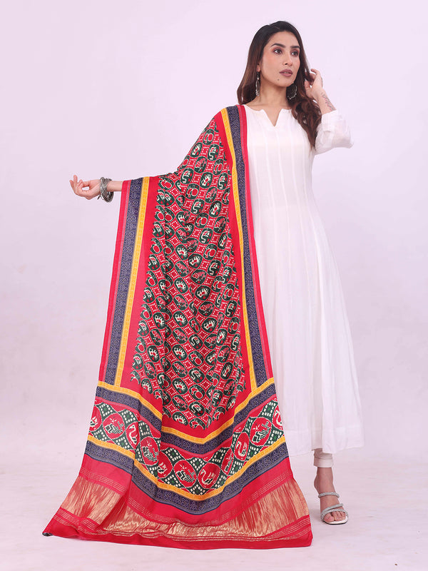 Red Women's Gaji Silk Dupatta suitable for All Occasions