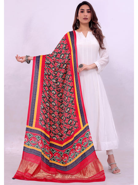 Red Women's Gaji Silk Dupatta suitable for All Occasions
