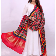 Red Women's Gaji Silk Dupatta suitable for All Occasions
