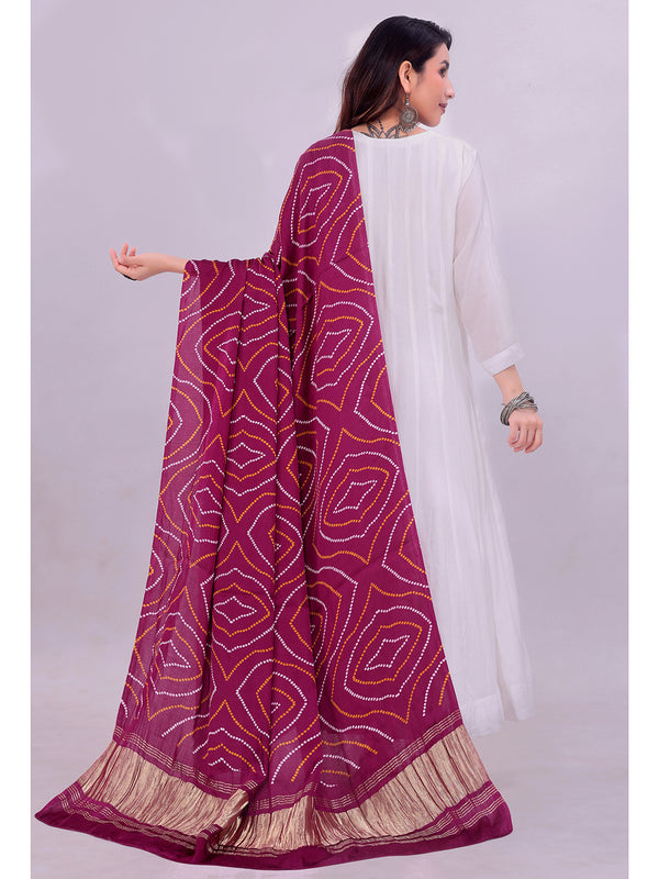 Purple Women's Gaji Silk Dupatta suitable for Navratri, Diwali & All Occasions DB2165