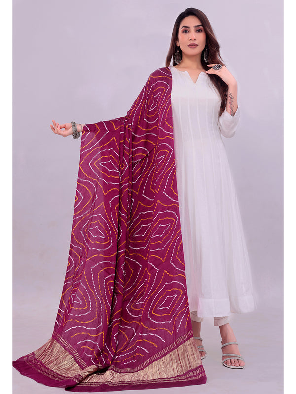 Purple Women's Gaji Silk Dupatta suitable for Navratri, Diwali & All Occasions DB2165