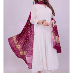Purple Women's Gaji Silk Dupatta suitable for Navratri, Diwali & All Occasions DB2165