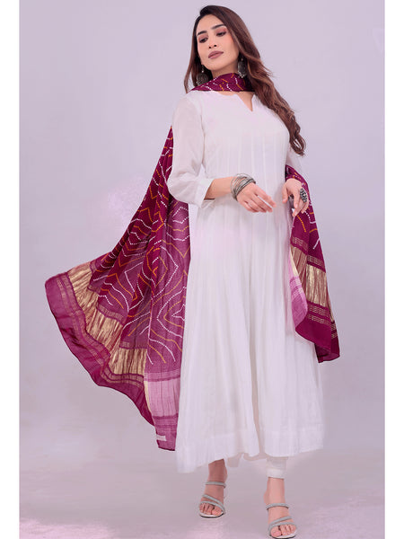 Purple Women's Gaji Silk Dupatta suitable for Navratri, Diwali & All Occasions DB2165