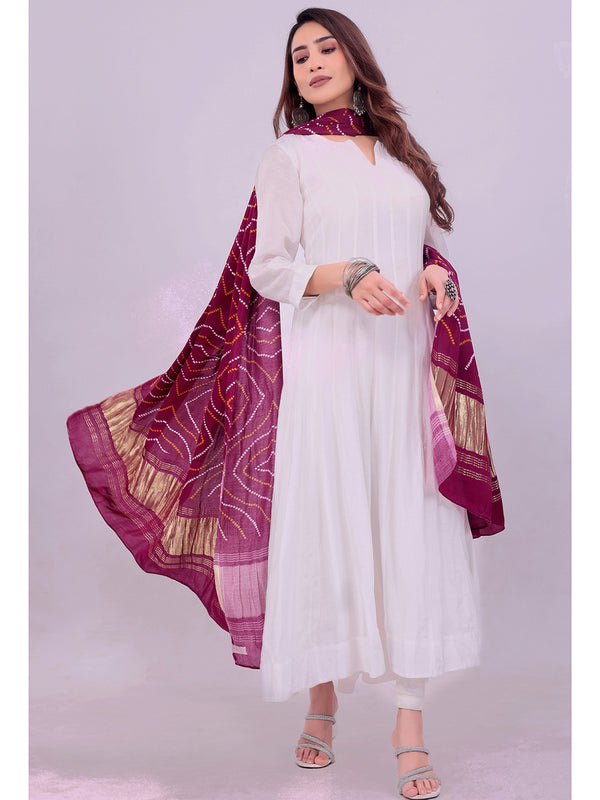Purple Women's Gaji Silk Dupatta suitable for Navratri, Diwali & All Occasions DB2165