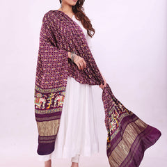 Purple Women's Gaji Silk Dupatta suitable for Navratri, Diwali & All Occasions DB2166