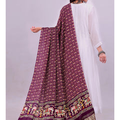 Purple Women's Gaji Silk Dupatta suitable for Navratri, Diwali & All Occasions DB2166