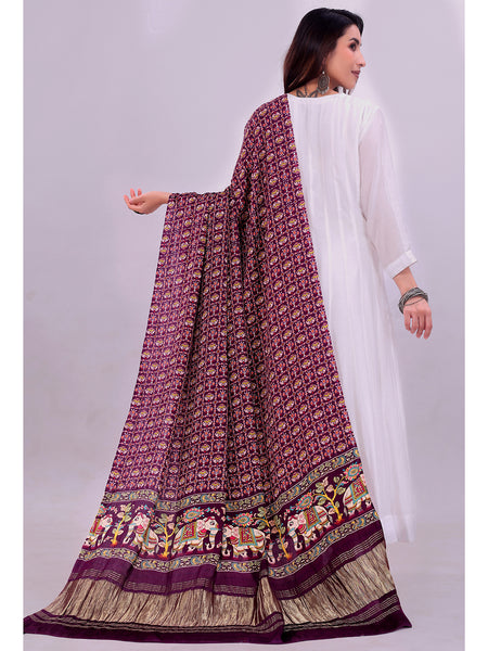 Purple Women's Gaji Silk Dupatta suitable for Navratri, Diwali & All Occasions DB2166
