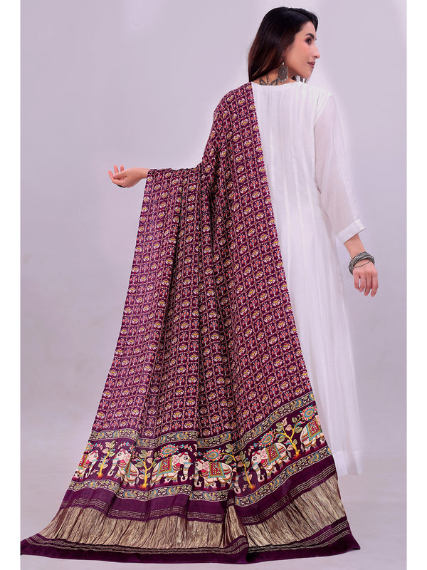 Purple Women's Gaji Silk Dupatta suitable for Navratri, Diwali & All Occasions DB2166