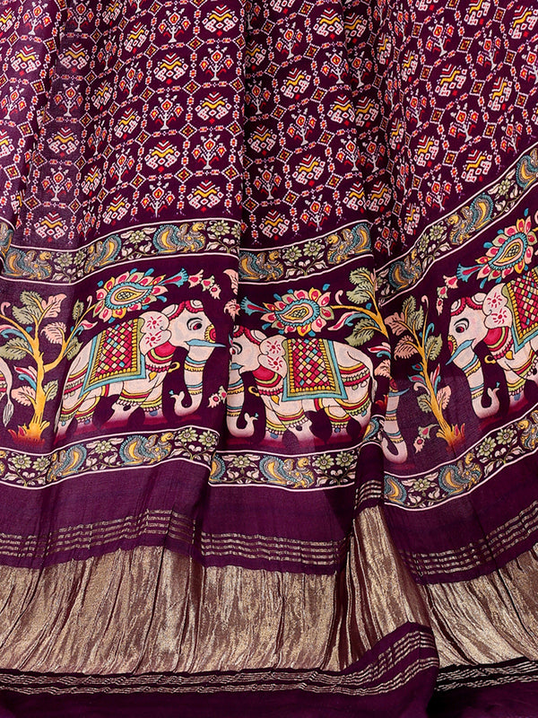 Purple Women's Gaji Silk Dupatta suitable for Navratri, Diwali & All Occasions DB2166