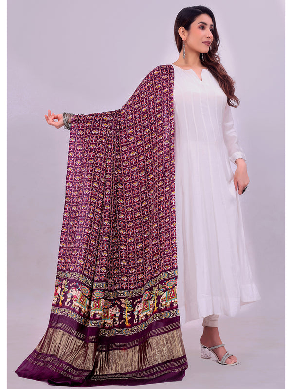 Purple Women's Gaji Silk Dupatta suitable for Navratri, Diwali & All Occasions DB2166