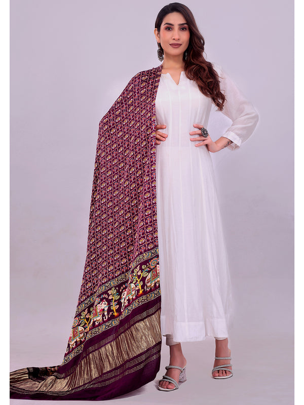 Purple Women's Gaji Silk Dupatta suitable for Navratri, Diwali & All Occasions DB2166
