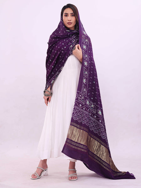Purple Women's Gaji Silk Dupatta suitable for All Occasions