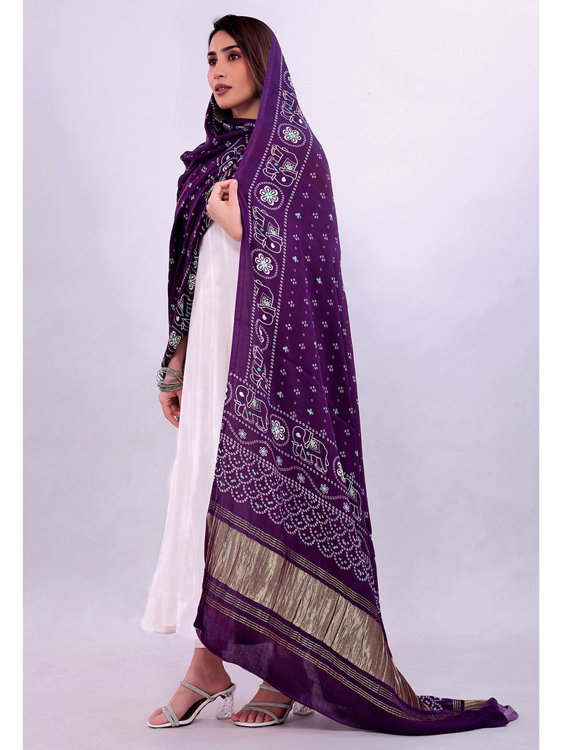 Purple Women's Gaji Silk Dupatta suitable for All Occasions