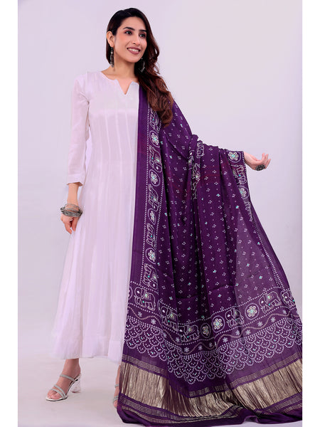 Purple Women's Gaji Silk Dupatta suitable for All Occasions
