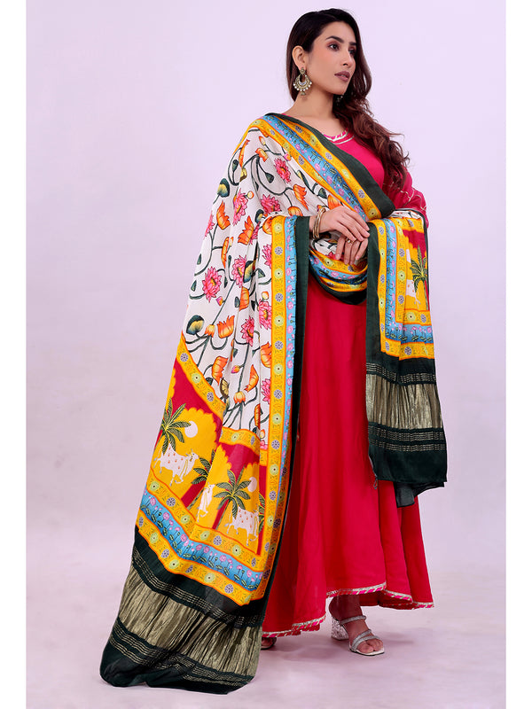 Multicolor Women's Gaji Silk Dupatta suitable for All Occasions