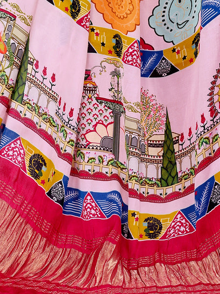 Pink Women's Gaji Silk Dupatta suitable for Navratri, Diwali & All Occasions DB2170