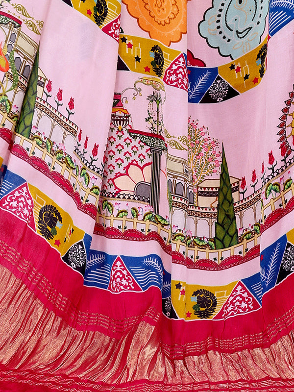 Pink Women's Gaji Silk Dupatta suitable for Navratri, Diwali & All Occasions DB2170