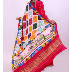 Pink Women's Gaji Silk Dupatta suitable for Navratri, Diwali & All Occasions DB2170