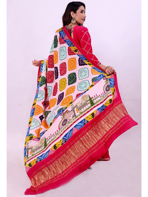 Pink Women's Gaji Silk Dupatta suitable for Navratri, Diwali & All Occasions DB2170