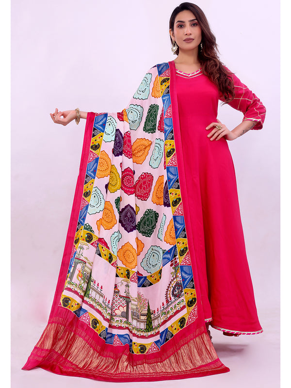 Pink Women's Gaji Silk Dupatta suitable for Navratri, Diwali & All Occasions DB2170