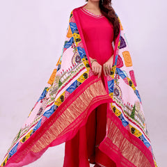 Pink Women's Gaji Silk Dupatta suitable for Navratri, Diwali & All Occasions DB2170