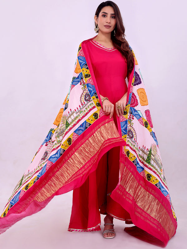 Pink Women's Gaji Silk Dupatta suitable for Navratri, Diwali & All Occasions DB2170