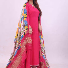 Pink Women's Gaji Silk Dupatta suitable for Navratri, Diwali & All Occasions DB2170
