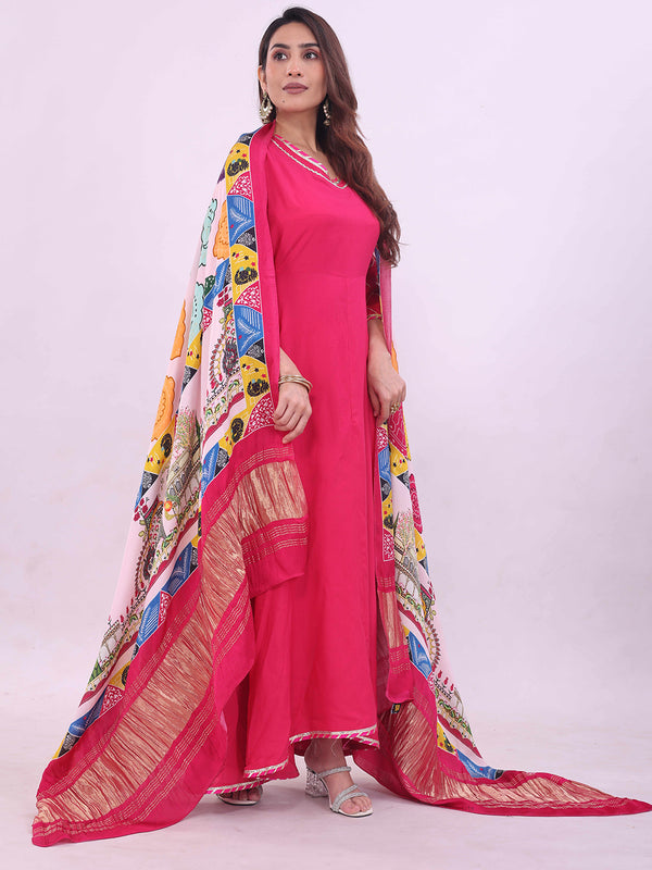 Pink Women's Gaji Silk Dupatta suitable for Navratri, Diwali & All Occasions DB2170