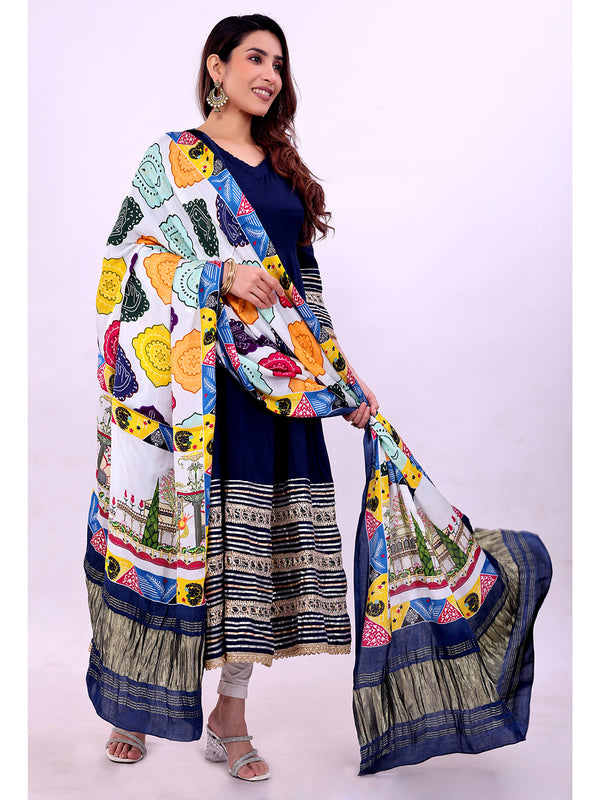 Blue Women's Gaji Silk Dupatta suitable for All Occasions