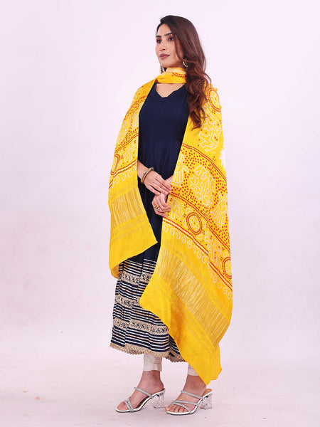 Yellow Women's Gaji Silk Dupatta suitable for All Occasions