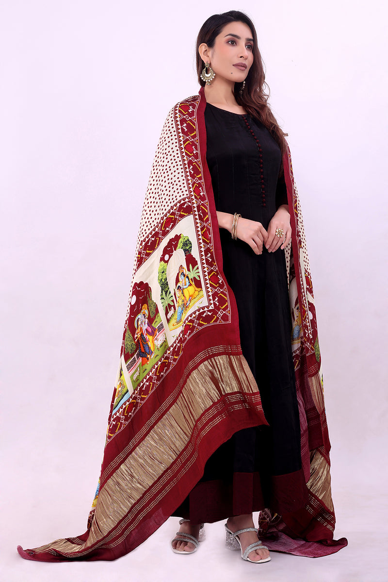 Maroon Women's Gaji Silk Dupatta suitable for All Occasions
