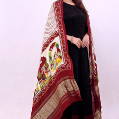 Maroon Women's Gaji Silk Dupatta suitable for All Occasions